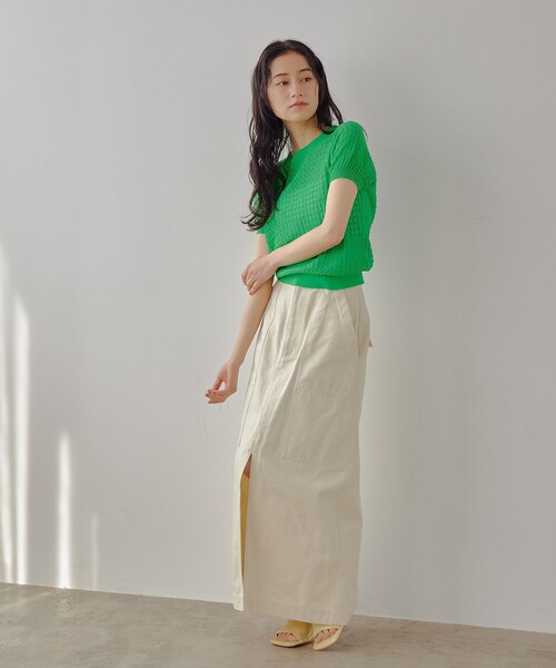 EMMEL REFINES(エメルリファインズ)の「<EMMEL REFINES>EM HW スカシアミ ショートスリーブ ニット(ニット/セーター・レディース・ライトピンク/ケリーグリーン・FREE)」の15枚目の写真