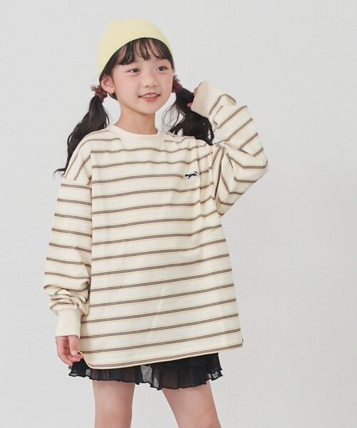 CIAOPANIC TYPY（チャオパニックティピー）の「【KIDS】【FOX×TYPY】【WEB限定】マルチボーダートップス（Tシャツ/カットソー・キッズ・アイボリー/ブラウン/ベージュ・150/130/110）」の3枚目の写真