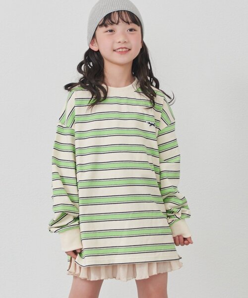 CIAOPANIC TYPY（チャオパニックティピー）の「【KIDS】【FOX×TYPY】【WEB限定】マルチボーダートップス（Tシャツ/カットソー・キッズ・アイボリー/ブラウン/ベージュ・150/130/110）」の4枚目の写真