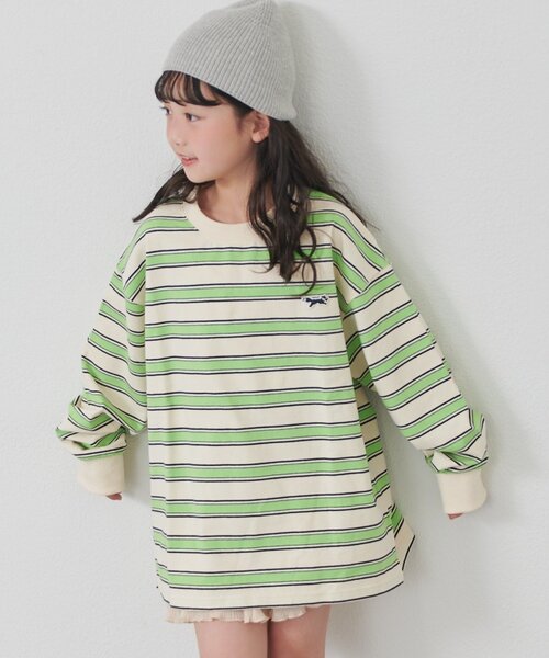 CIAOPANIC TYPY（チャオパニックティピー）の「【KIDS】【FOX×TYPY】【WEB限定】マルチボーダートップス（Tシャツ/カットソー・キッズ・アイボリー/ブラウン/ベージュ・150/130/110）」の5枚目の写真