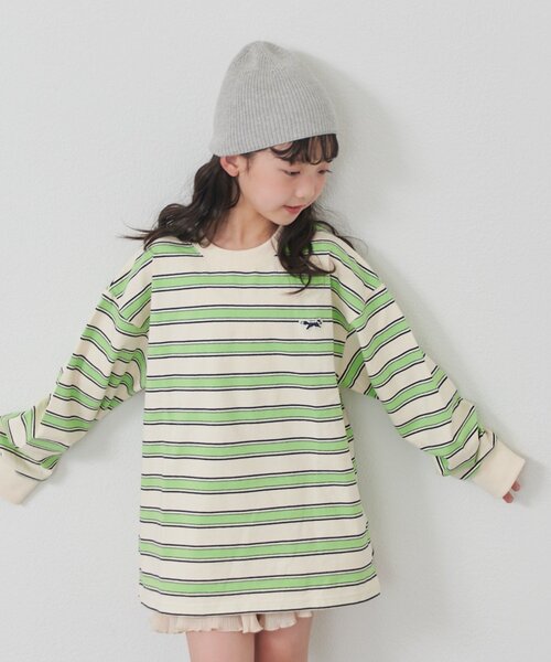 CIAOPANIC TYPY（チャオパニックティピー）の「【KIDS】【FOX×TYPY】【WEB限定】マルチボーダートップス（Tシャツ/カットソー・キッズ・アイボリー/ブラウン/ベージュ・150/130/110）」の6枚目の写真