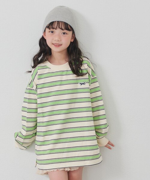 CIAOPANIC TYPY（チャオパニックティピー）の「【KIDS】【FOX×TYPY】【WEB限定】マルチボーダートップス（Tシャツ/カットソー・キッズ・アイボリー/ブラウン/ベージュ・150/130/110）」の7枚目の写真