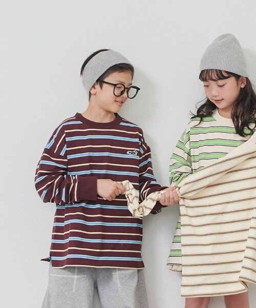 CIAOPANIC TYPY（チャオパニックティピー）の「【KIDS】【FOX×TYPY】【WEB限定】マルチボーダートップス（Tシャツ/カットソー・キッズ・アイボリー/ブラウン/ベージュ・150/130/110）」の8枚目の写真