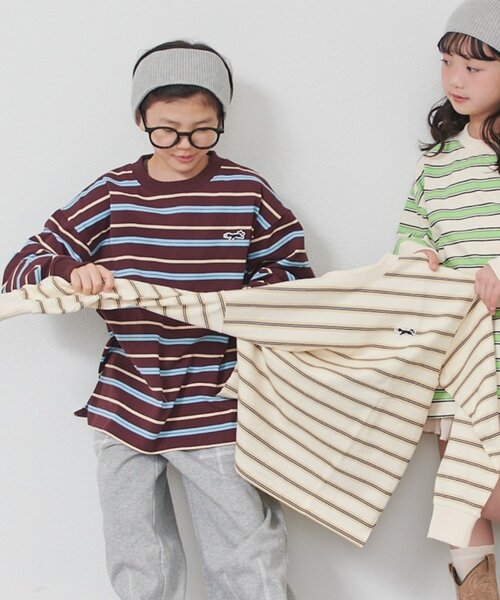 CIAOPANIC TYPY（チャオパニックティピー）の「【KIDS】【FOX×TYPY】【WEB限定】マルチボーダートップス（Tシャツ/カットソー・キッズ・アイボリー/ブラウン/ベージュ・150/130/110）」の9枚目の写真