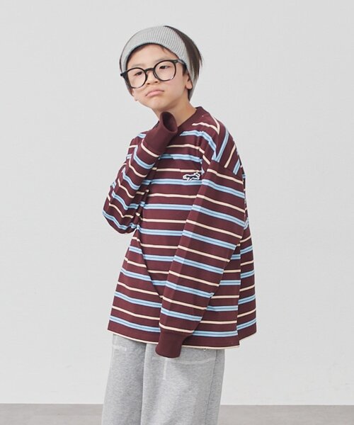 CIAOPANIC TYPY（チャオパニックティピー）の「【KIDS】【FOX×TYPY】【WEB限定】マルチボーダートップス（Tシャツ/カットソー・キッズ・アイボリー/ブラウン/ベージュ・150/130/110）」の10枚目の写真