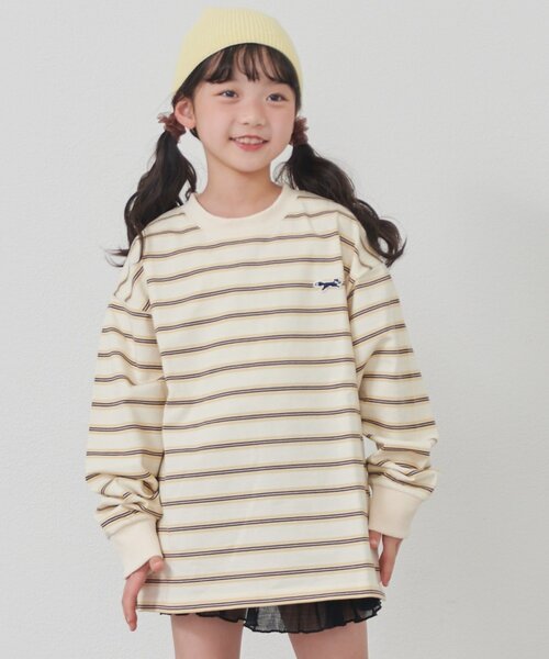 CIAOPANIC TYPY（チャオパニックティピー）の「【KIDS】【FOX×TYPY】【WEB限定】マルチボーダートップス（Tシャツ/カットソー・キッズ・アイボリー/ブラウン/ベージュ・150/130/110）」の11枚目の写真
