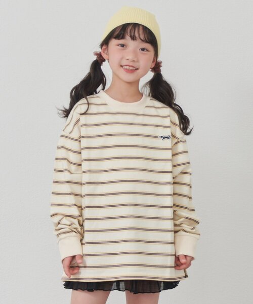CIAOPANIC TYPY（チャオパニックティピー）の「【KIDS】【FOX×TYPY】【WEB限定】マルチボーダートップス（Tシャツ/カットソー・キッズ・アイボリー/ブラウン/ベージュ・150/130/110）」の14枚目の写真