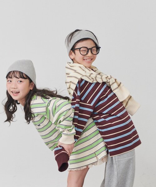 CIAOPANIC TYPY（チャオパニックティピー）の「【KIDS】【FOX×TYPY】【WEB限定】マルチボーダートップス（Tシャツ/カットソー・キッズ・アイボリー/ブラウン/ベージュ・150/130/110）」の15枚目の写真