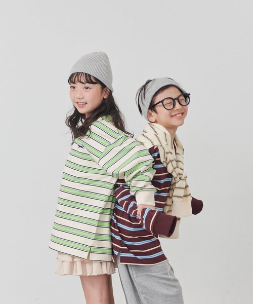 CIAOPANIC TYPY（チャオパニックティピー）の「【KIDS】【FOX×TYPY】【WEB限定】マルチボーダートップス（Tシャツ/カットソー・キッズ・アイボリー/ブラウン/ベージュ・150/130/110）」の18枚目の写真