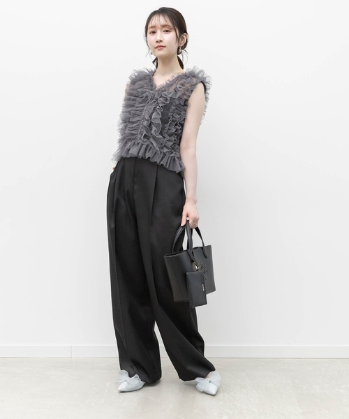 RANDA(ランダ)の「チュールフリルブラウスセットキャミロンパース(サロペット/オーバーオール・レディース・ブラック/ピンク/ベージュ・0/1)」の1枚目の写真