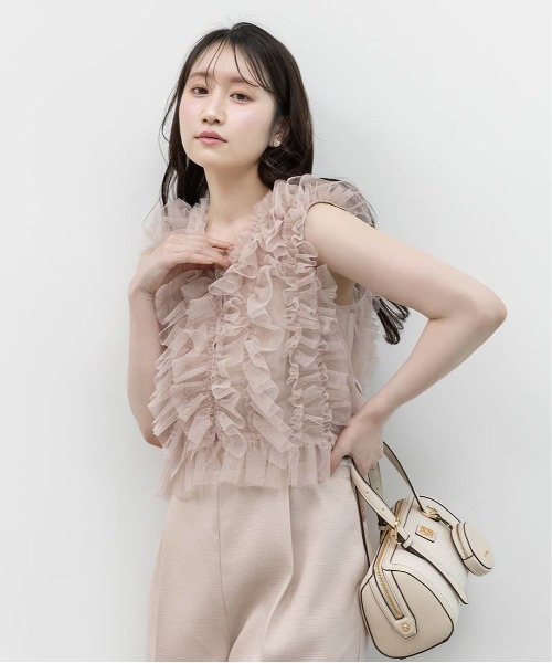 RANDA(ランダ)の「チュールフリルブラウスセットキャミロンパース(サロペット/オーバーオール・レディース・ブラック/ピンク/ベージュ・0/1)」の9枚目の写真