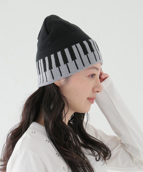 Oriens JOURNAL STANDARD(オリエンス ジャーナルスタンダード)の「【Praying/プレイング】Piano Key Beanie(ニットキャップ/ビーニー・レディース・ブラック・FREE)」の2枚目の写真