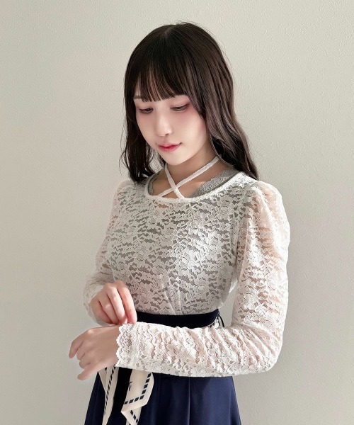 an another angelus（アンアナザーアンジェラス）の「ホルターリボン2wayレーストップス（Tシャツ/カットソー・レディース・クリーム/オフホワイト・FREE）」の2枚目の写真