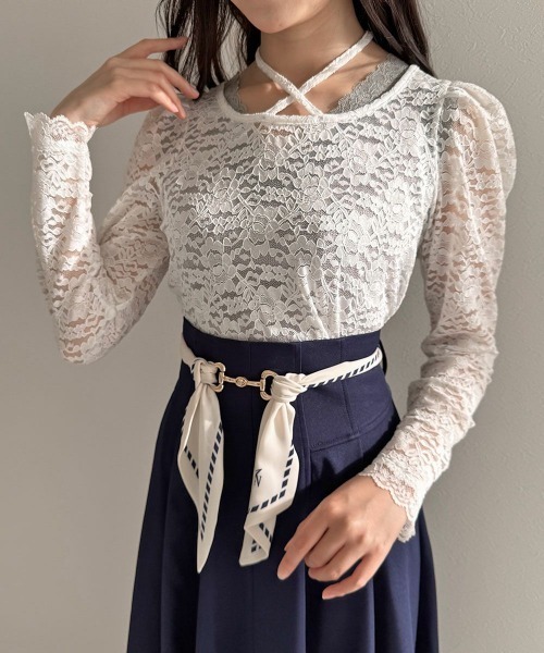 an another angelus（アンアナザーアンジェラス）の「ホルターリボン2wayレーストップス（Tシャツ/カットソー・レディース・クリーム/オフホワイト・FREE）」の15枚目の写真