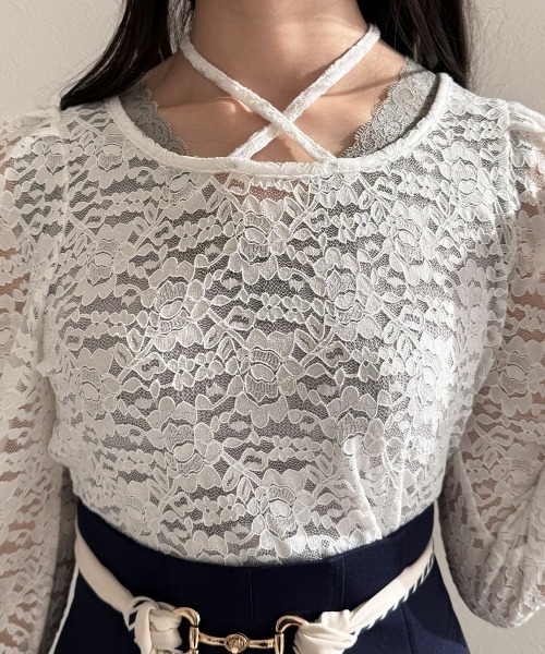 an another angelus（アンアナザーアンジェラス）の「ホルターリボン2wayレーストップス（Tシャツ/カットソー・レディース・クリーム/オフホワイト・FREE）」の16枚目の写真