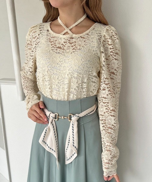 an another angelus（アンアナザーアンジェラス）の「ホルターリボン2wayレーストップス（Tシャツ/カットソー・レディース・クリーム/オフホワイト・FREE）」の22枚目の写真