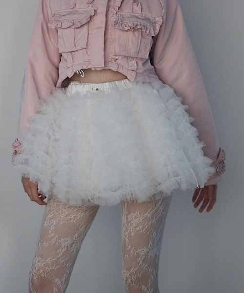 lilLilly（リルリリー）の「チュールティアードミニスカート（スカート・レディース・ホワイト/ブラック・FREE）」の2枚目の写真