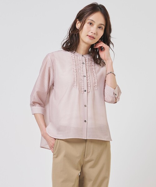 J.PRESS(ジェイプレス)の「【一枚で着映え】シアーピンストライプ カットソー(Tシャツ/カットソー・レディース・ホワイト系1/ピンク系1/サックスブルー系1・T13)」の3枚目の写真