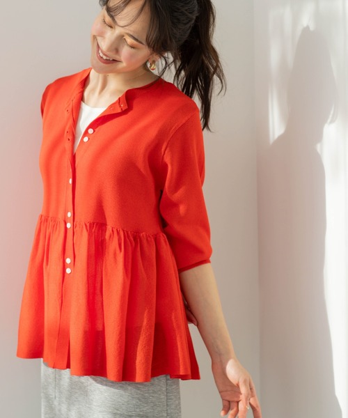 SHOO・LA・RUE(シューラルー)の「七分袖ペプラムニットカーディガン(カーディガン/ボレロ・レディース・ブラック/ブルー系その他/オレンジ/ピンク系/ダークブラウン/ホワイト・00)」の6枚目の写真