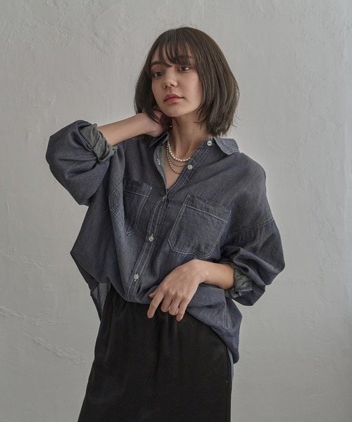 notch.(ノッチ)の「シアーデニムシャツ(シャツ/ブラウス・レディース・ネイビー/ブルー/ライトブルー・M)」の16枚目の写真