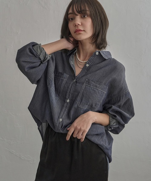 notch.(ノッチ)の「シアーデニムシャツ(シャツ/ブラウス・レディース・ネイビー/ブルー/ライトブルー・M)」の17枚目の写真