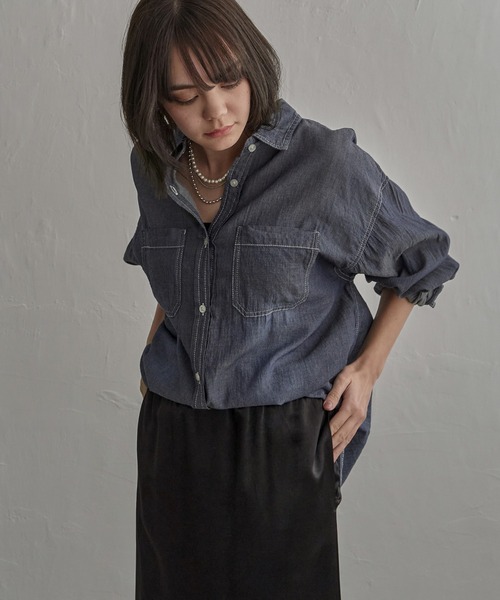 notch.(ノッチ)の「シアーデニムシャツ(シャツ/ブラウス・レディース・ネイビー/ブルー/ライトブルー・M)」の18枚目の写真