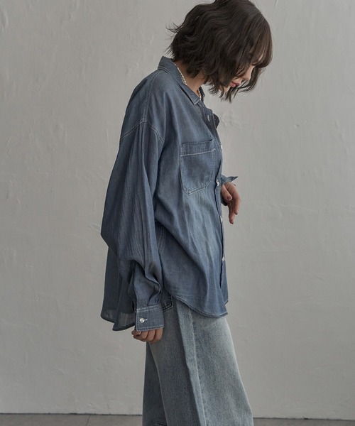 notch.(ノッチ)の「シアーデニムシャツ(シャツ/ブラウス・レディース・ネイビー/ブルー/ライトブルー・M)」の10枚目の写真