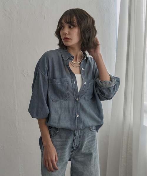 notch.(ノッチ)の「シアーデニムシャツ(シャツ/ブラウス・レディース・ネイビー/ブルー/ライトブルー・M)」の12枚目の写真