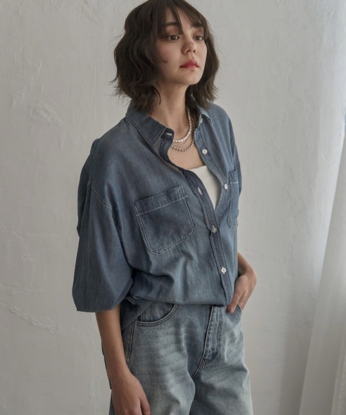 notch.(ノッチ)の「シアーデニムシャツ(シャツ/ブラウス・レディース・ネイビー/ブルー/ライトブルー・M)」の13枚目の写真