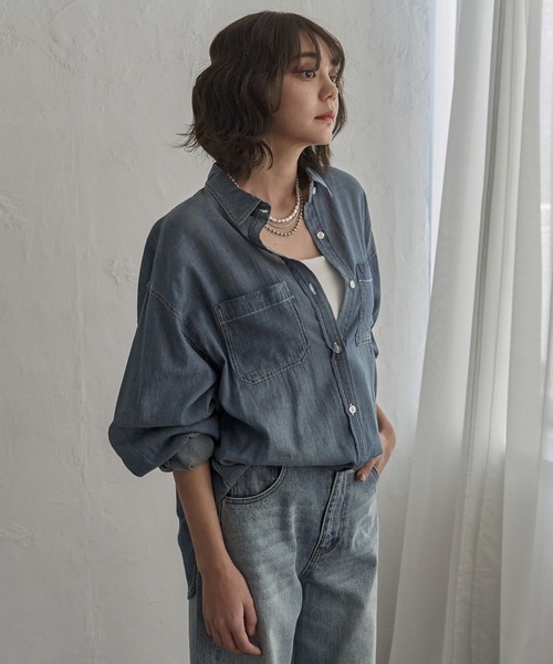 notch.(ノッチ)の「シアーデニムシャツ(シャツ/ブラウス・レディース・ネイビー/ブルー/ライトブルー・M)」の14枚目の写真