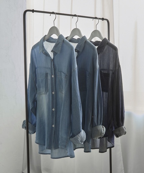 notch.(ノッチ)の「シアーデニムシャツ(シャツ/ブラウス・レディース・ネイビー/ブルー/ライトブルー・M)」の4枚目の写真