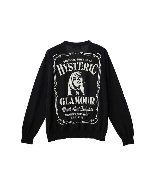 HYSTERIC GLAMOUR(ヒステリックグラマー)の「WHISKY WOMANジャカード セーター(カーディガン/ボレロ・メンズ・ブラック/ネイビー/レッド・X-LARGE/LARGE/MEDIUM)」の1枚目の写真