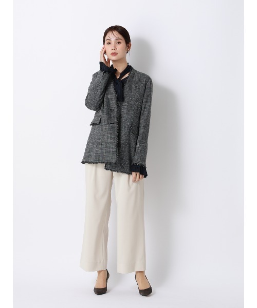 SUIT SQUARE(スーツスクエア)の「CHANTOWA/タックワイドパンツ/ウォッシャブル/接触冷感/リネンライクポリエステル/無地(その他パンツ・レディース・グリーン/ホワイト/カーキ・36/40/38/42)」の15枚目の写真