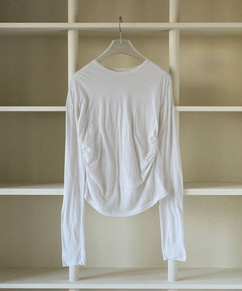 anuke(アンヌーク)の「anuke Gather Compact Tops ギャザーコンパクトトップス/62620608(Tシャツ/カットソー・レディース・ブラウン/アイボリー・ONE SIZE)」の2枚目の写真