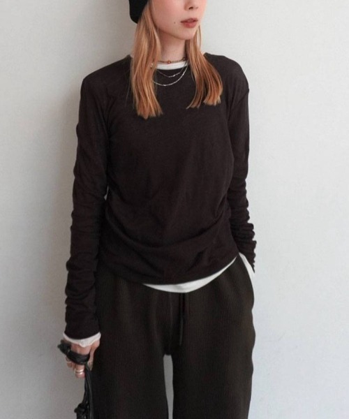 anuke(アンヌーク)の「anuke Gather Compact Tops ギャザーコンパクトトップス/62620608(Tシャツ/カットソー・レディース・ブラウン/アイボリー・ONE SIZE)」の13枚目の写真