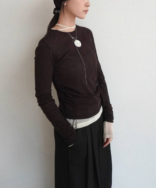 anuke(アンヌーク)の「anuke Gather Compact Tops ギャザーコンパクトトップス/62620608(Tシャツ/カットソー・レディース・ブラウン/アイボリー・ONE SIZE)」の12枚目の写真