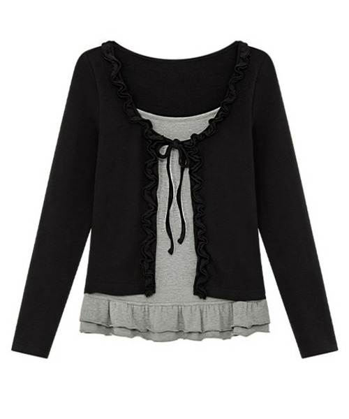 core core(コアコア)の「レイヤード風フリルトップス(Tシャツ/カットソー・レディース・ブラック/ブラウン・L/M/S)」の6枚目の写真