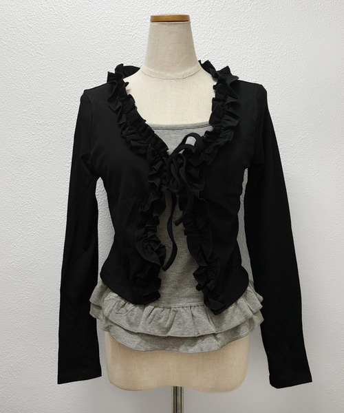 core core(コアコア)の「レイヤード風フリルトップス(Tシャツ/カットソー・レディース・ブラック/ブラウン・L/M/S)」の11枚目の写真