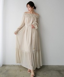 anuans | シフォンオフショルダーフレアワンピース(ワンピース)