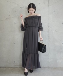 anuans | シフォンオフショルダーフレアワンピース(ワンピース)