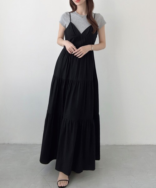 Meiru(メイル)の「綿混ビスチェデザインキャミワンピース(ワンピース・レディース・チャコール/ホワイト/ブラック・SMALL/LARGE/MEDIUM)」の1枚目の写真