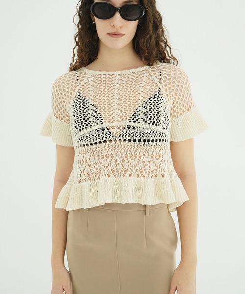 W FACE RIBBON CROCHET KNIT TOPS（ニット/セーター）｜CLANE（クラネ