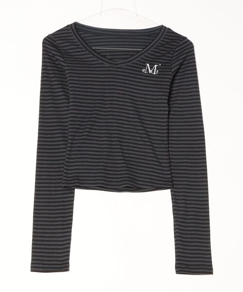 SALTMINT(ソルトミント)の「【MUCENT】ブランド直輸入正規品/MUCENT/EMMA V-NECK STRIPE LONG SLEEVE T(Tシャツ/カットソー・レディース・ブラック系その他/ホワイト系その他/ブラック/ホワイト・FREE)」の2枚目の写真