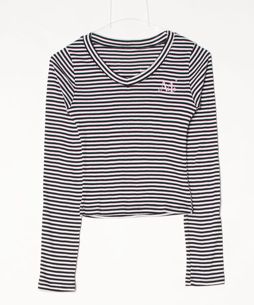 SALTMINT(ソルトミント)の「【MUCENT】ブランド直輸入正規品/MUCENT/EMMA V-NECK STRIPE LONG SLEEVE T(Tシャツ/カットソー・レディース・ブラック系その他/ホワイト系その他/ブラック/ホワイト・FREE)」の1枚目の写真