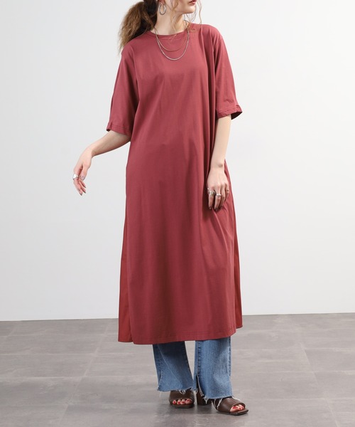 EGLANTINE(エグランティーヌ)の「EGLANTINE 素材切り替えカットソーワンピース 半袖(ワンピース・レディース・キャメル/テラコッタ/ブルー/ブラック・40)」の10枚目の写真