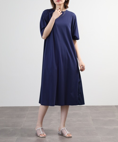 EGLANTINE(エグランティーヌ)の「EGLANTINE 素材切り替えカットソーワンピース 半袖(ワンピース・レディース・キャメル/テラコッタ/ブルー/ブラック・40)」の16枚目の写真