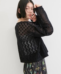 透かし編みニットプルオーバー