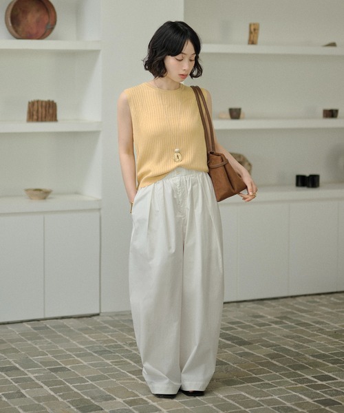 LAULEN(ローレン)の「cotton double tuck wide pants /コットンダブルタックワイドパンツ(その他パンツ・レディース・ホワイト/ブラック・FREE)」の11枚目の写真