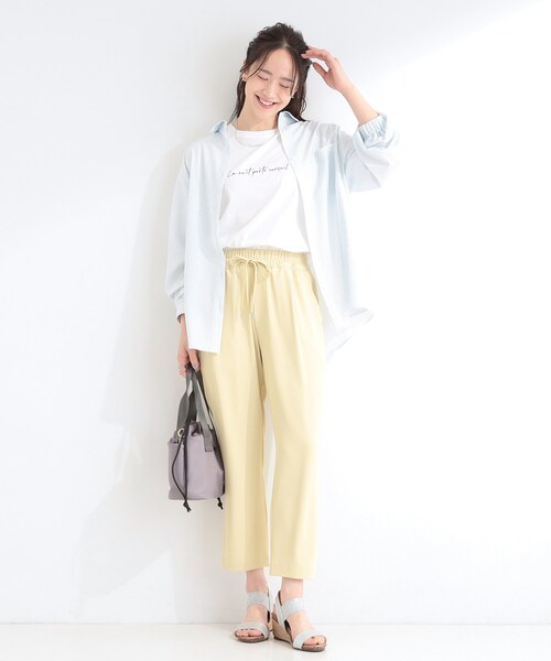 SHOO・LA・RUE（シューラルー）の「【ひんやり/UV/吸水速乾/洗濯後しわになりにくい】ラッシュガードにもなる ストライプシャツ（シャツ/ブラウス・レディース・チャコール/ブルー系7/グリーン系3・04/03/02/01）」の10枚目の写真