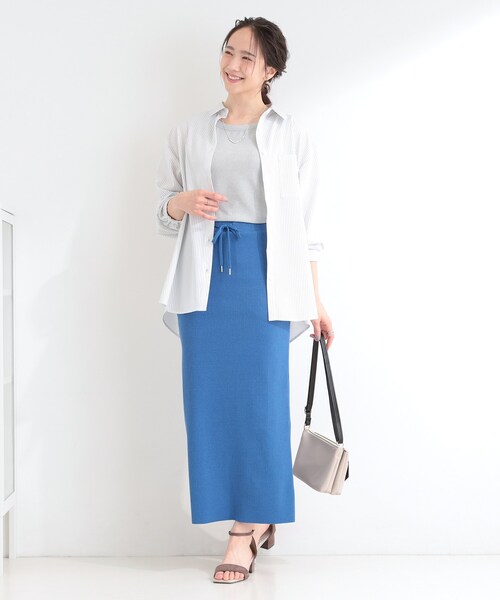 SHOO・LA・RUE（シューラルー）の「【ひんやり/UV/吸水速乾/洗濯後しわになりにくい】ラッシュガードにもなる ストライプシャツ（シャツ/ブラウス・レディース・チャコール/ブルー系7/グリーン系3・04/03/02/01）」の14枚目の写真